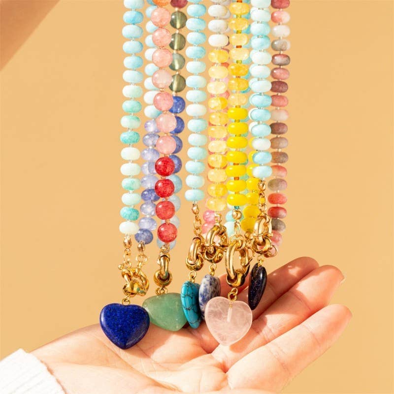 Natural Stone Semi-Precious Glass Mixed Necklace | 40NK9702: Jade