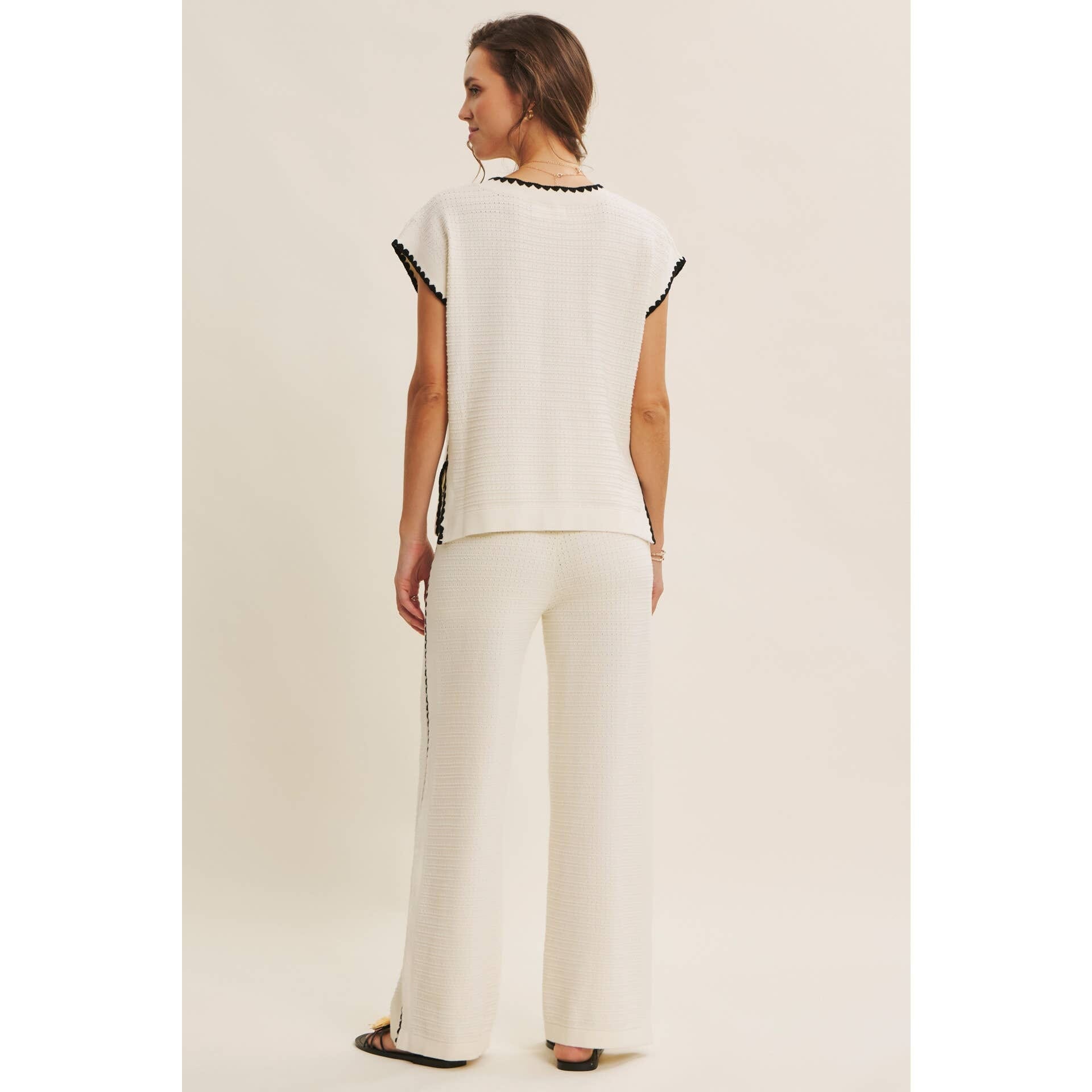 Ivory Coastal Textured Wide-Leg Knit Pants