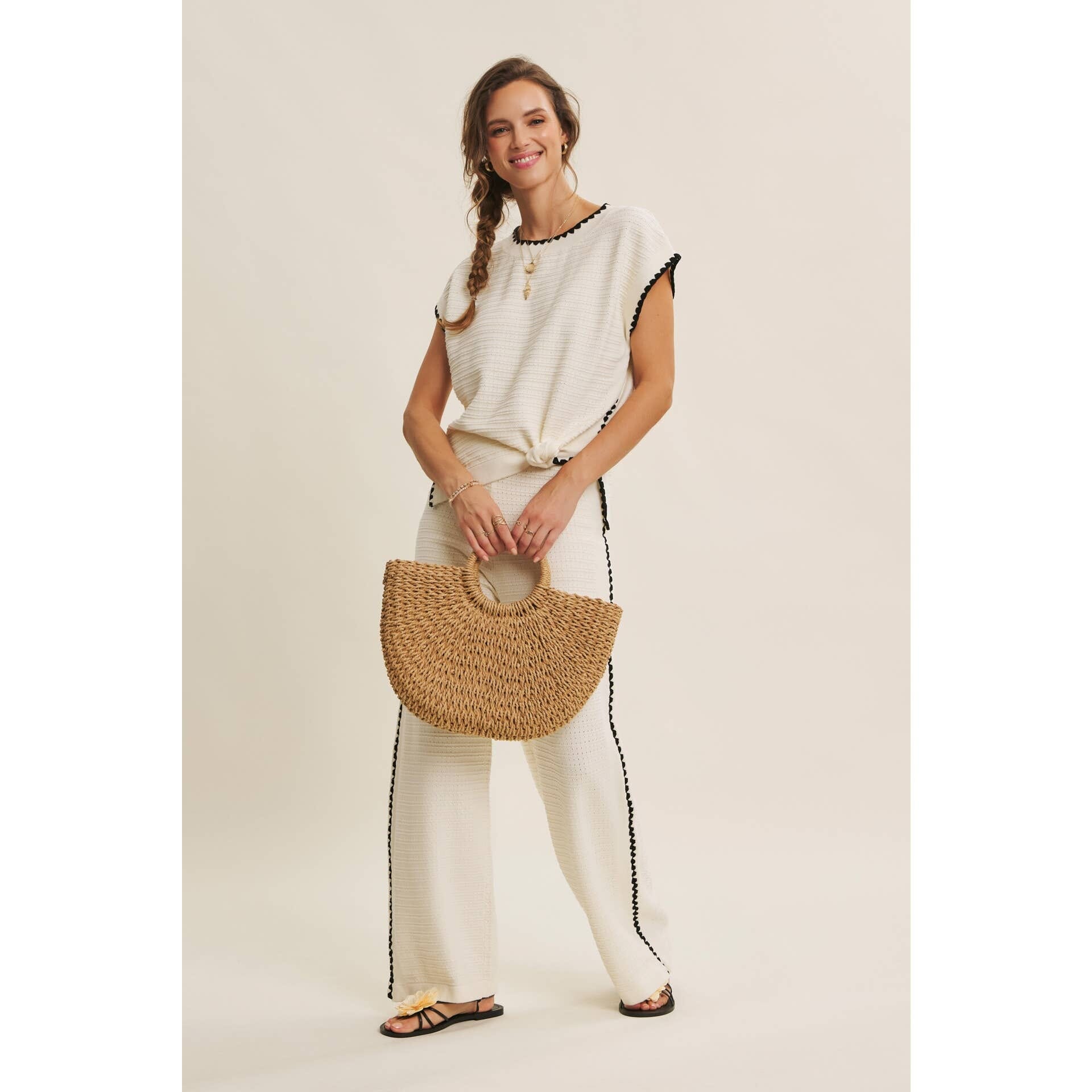 Ivory Coastal Textured Wide-Leg Knit Pants