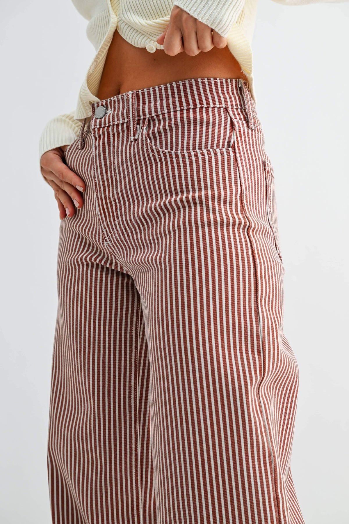 BP453J-A - SPICE BRWN STRIPE - Relaxed Wide Leg: 30
