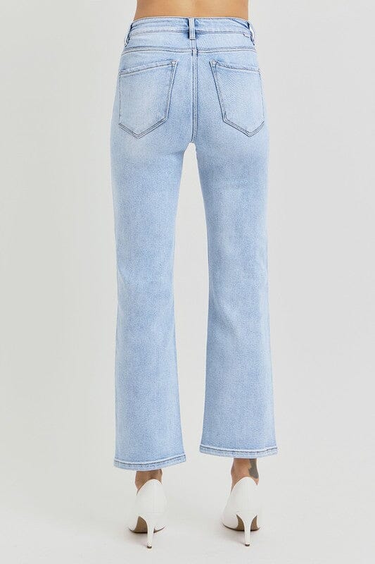 RISEN Tummy Control High Rise Light Wash Crop Straight Jeans