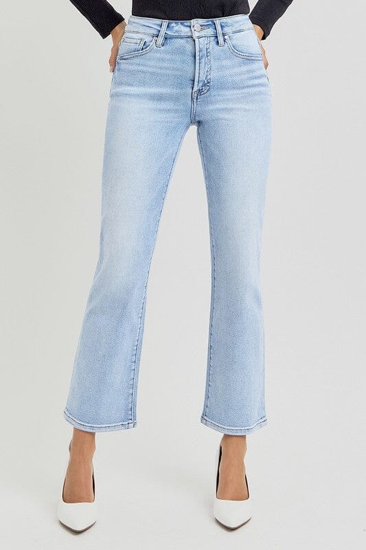 RISEN Tummy Control High Rise Light Wash Crop Straight Jeans