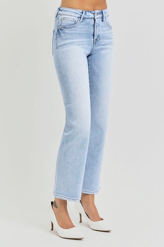 RISEN Tummy Control High Rise Light Wash Crop Straight Jeans