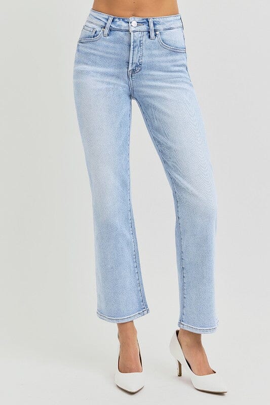 RISEN Tummy Control High Rise Light Wash Crop Straight Jeans