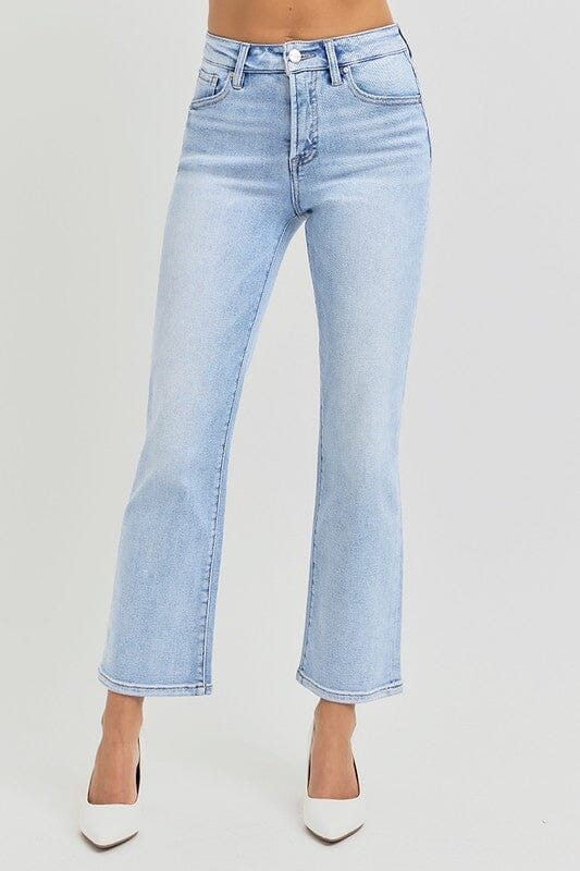 RISEN Tummy Control High Rise Light Wash Crop Straight Jeans