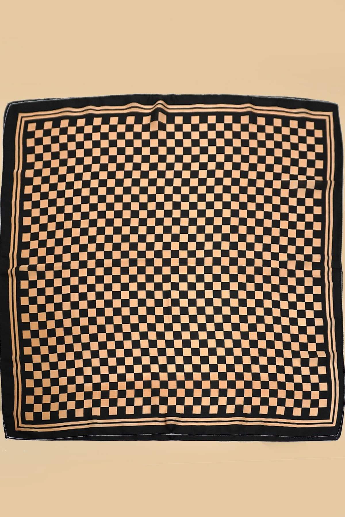Brown Large Checker Print Silky Bandana Scarf
