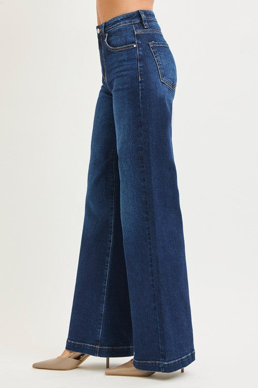 RISEN High Rise Dark Wash Wide Leg Jeans | Stella & Grace Boutique .