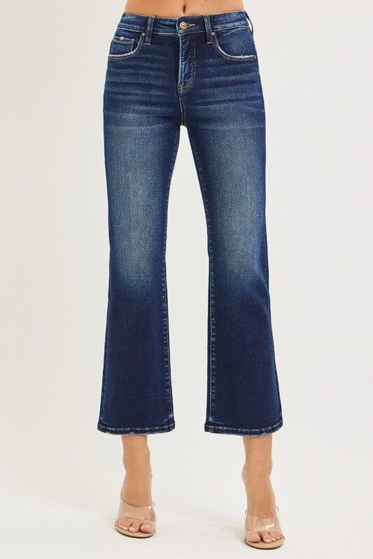 RISEN Dark Wash Tummy Control High Rise Crop Bootcut Jeans