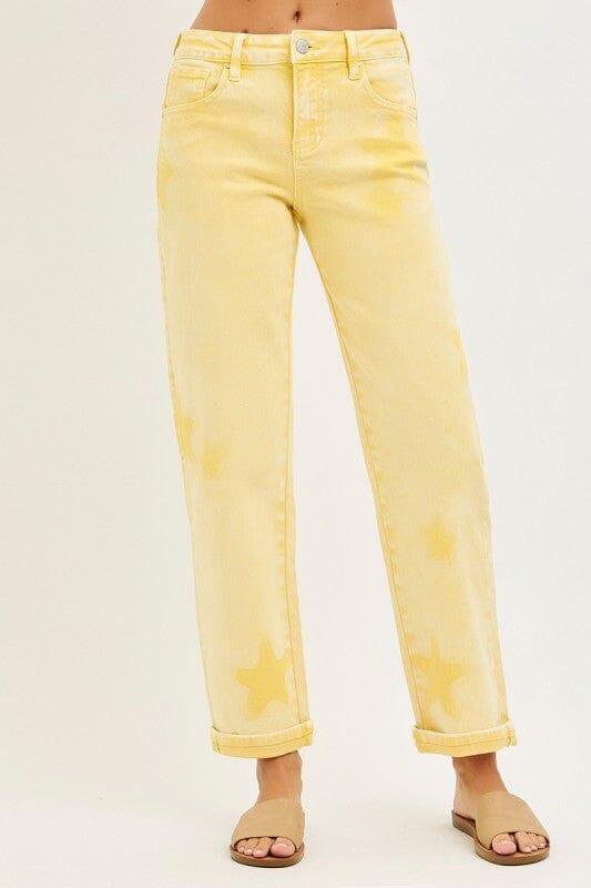 RISEN Yellow Star Slouchy Ankle Boyfriend Jeans