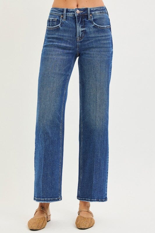 RISEN Sculpt & Straight: High-Rise Tummy Control Ankle Jeans - Dark Wash