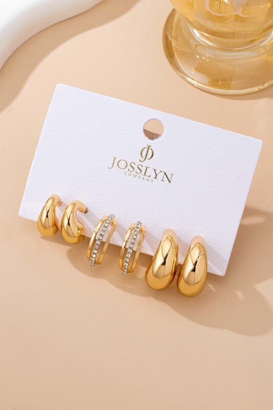 Chunky Hoop Rhinestone Trio Earring Set