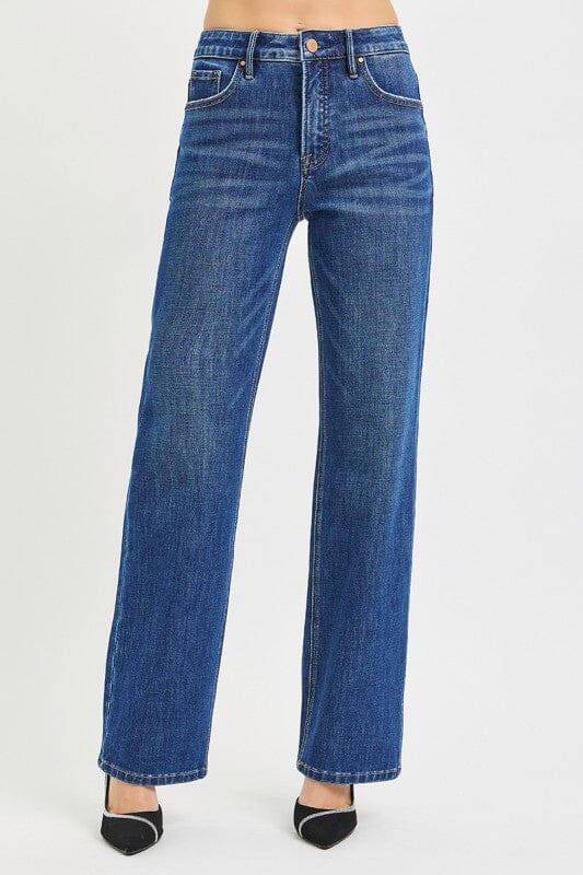 RISEN Dark Wash Tummy Control 4-way Stretch High Rise Straight Leg Jeans