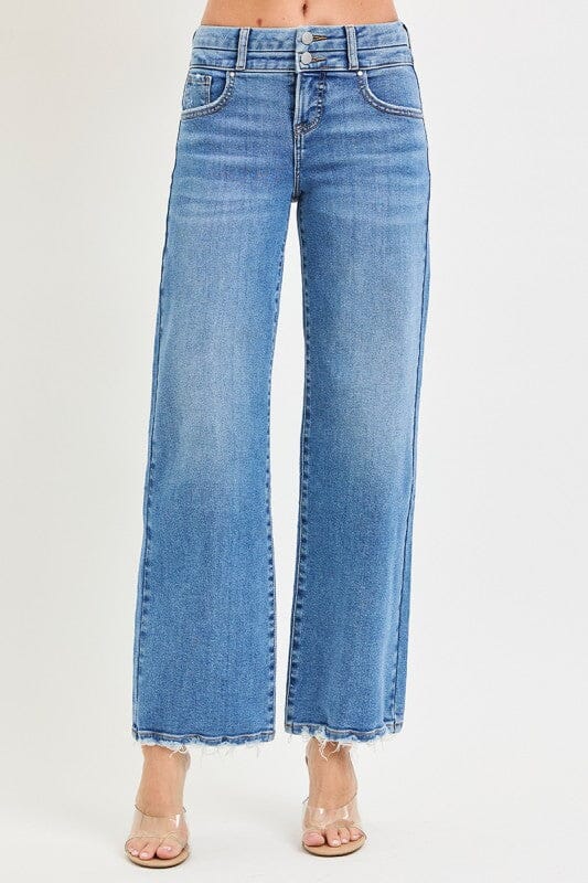 RISEN High Rise Medium Wash Cropped Wide-Leg Jeans