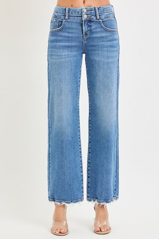 RISEN High Rise Medium Wash Cropped Wide-Leg Jeans