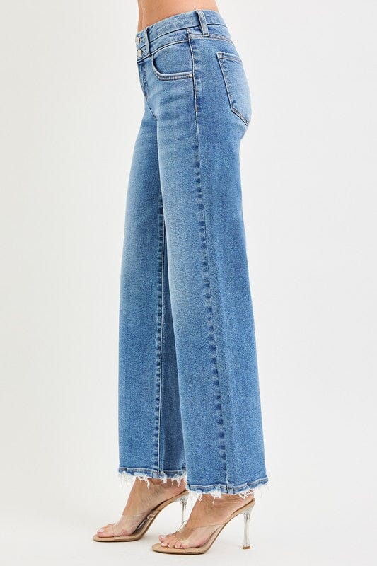 RISEN High Rise Medium Wash Cropped Wide-Leg Jeans