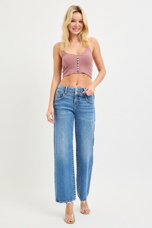 RISEN High Rise Medium Wash Cropped Wide-Leg Jeans