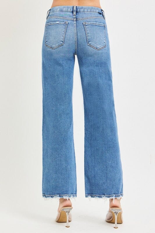 RISEN High Rise Medium Wash Cropped Wide-Leg Jeans