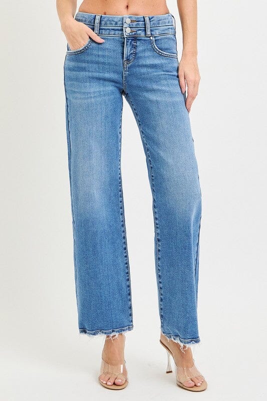 RISEN High Rise Medium Wash Cropped Wide-Leg Jeans