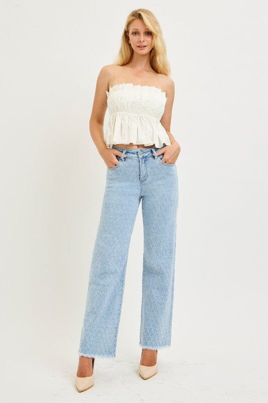 RISEN Premium Sculpting High-Rise Ankle Straight Textured Jeans