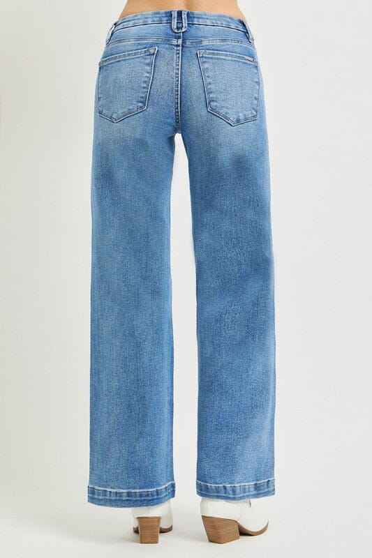RISEN Tummy Control Mid-Rise Wide-Leg Jeans - Medium Wash