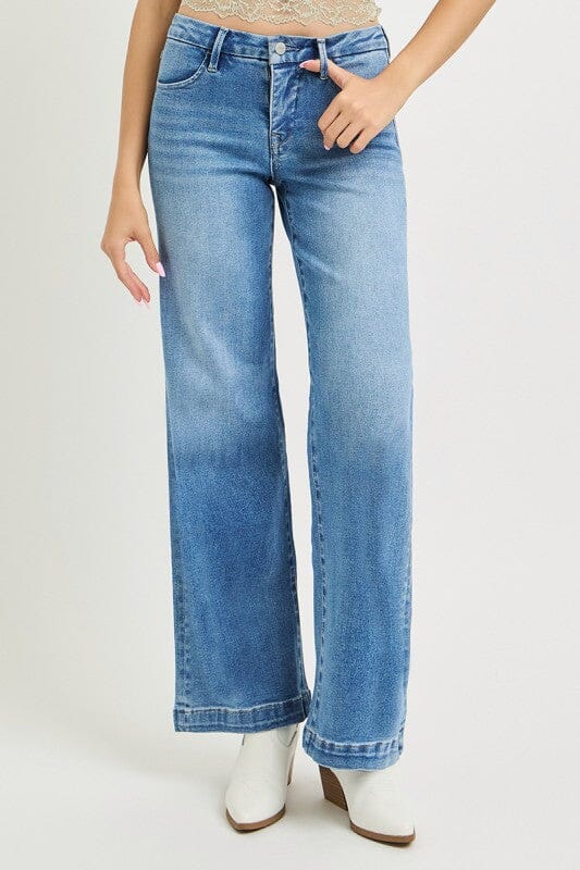RISEN Tummy Control Mid-Rise Wide-Leg Jeans - Medium Wash