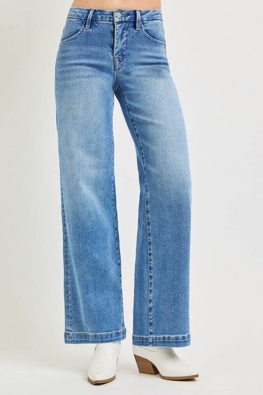 RISEN Tummy Control Mid-Rise Wide-Leg Jeans - Medium Wash