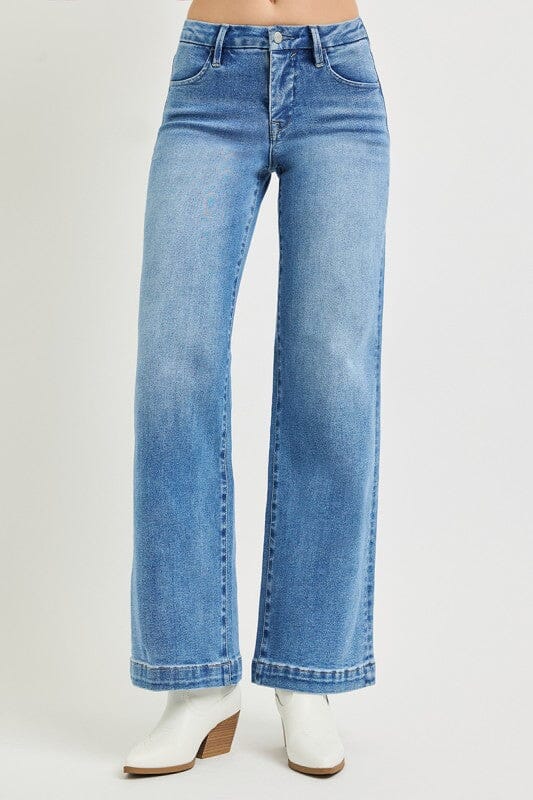 RISEN Tummy Control Mid-Rise Wide-Leg Jeans - Medium Wash