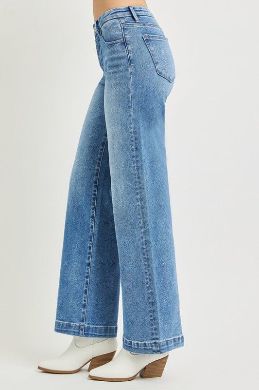 RISEN Tummy Control Mid-Rise Wide-Leg Jeans - Medium Wash