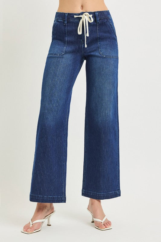 RISEN Dark Slouchy Drawstring Wide Leg Jeans
