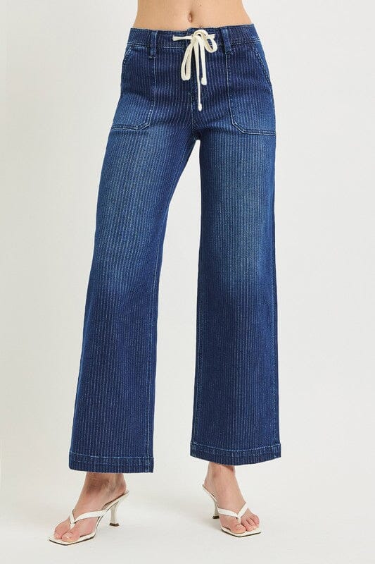 RISEN Dark Slouchy Drawstring Wide Leg Jeans