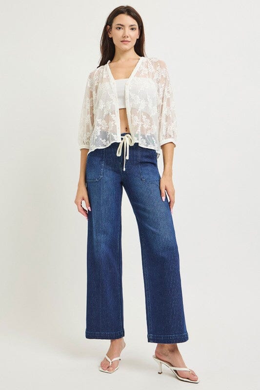 RISEN Dark Slouchy Drawstring Wide Leg Jeans