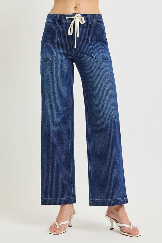 RISEN Dark Slouchy Drawstring Wide Leg Jeans