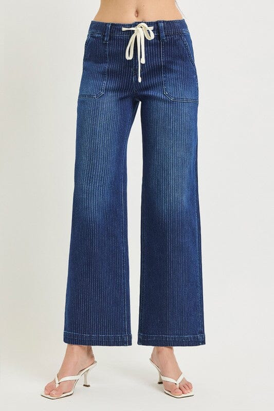 RISEN Dark Slouchy Drawstring Wide Leg Jeans