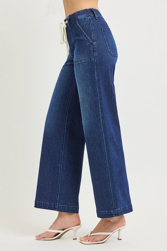 RISEN Dark Slouchy Drawstring Wide Leg Jeans