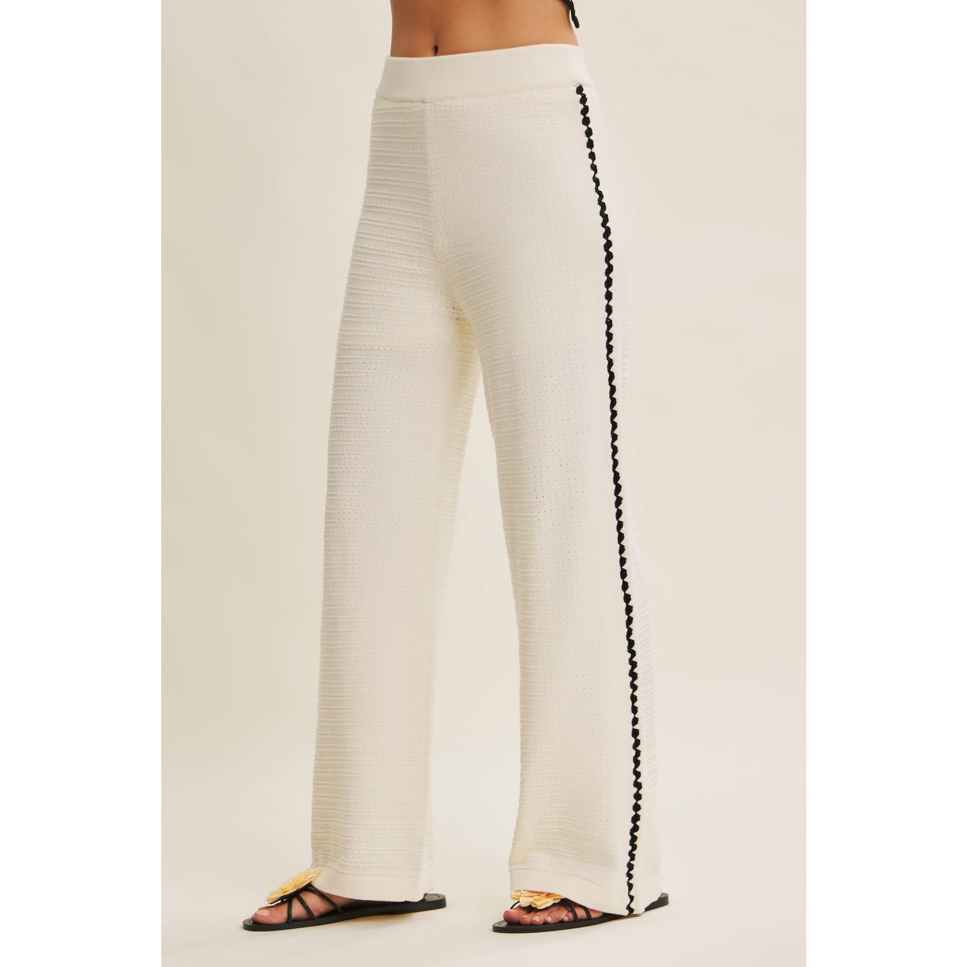 Ivory Coastal Textured Wide-Leg Knit Pants
