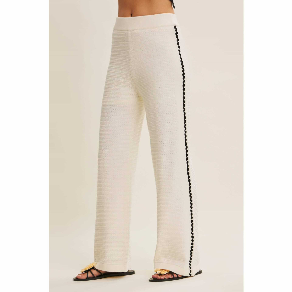 Ivory Coastal Textured Wide-Leg Knit Pants