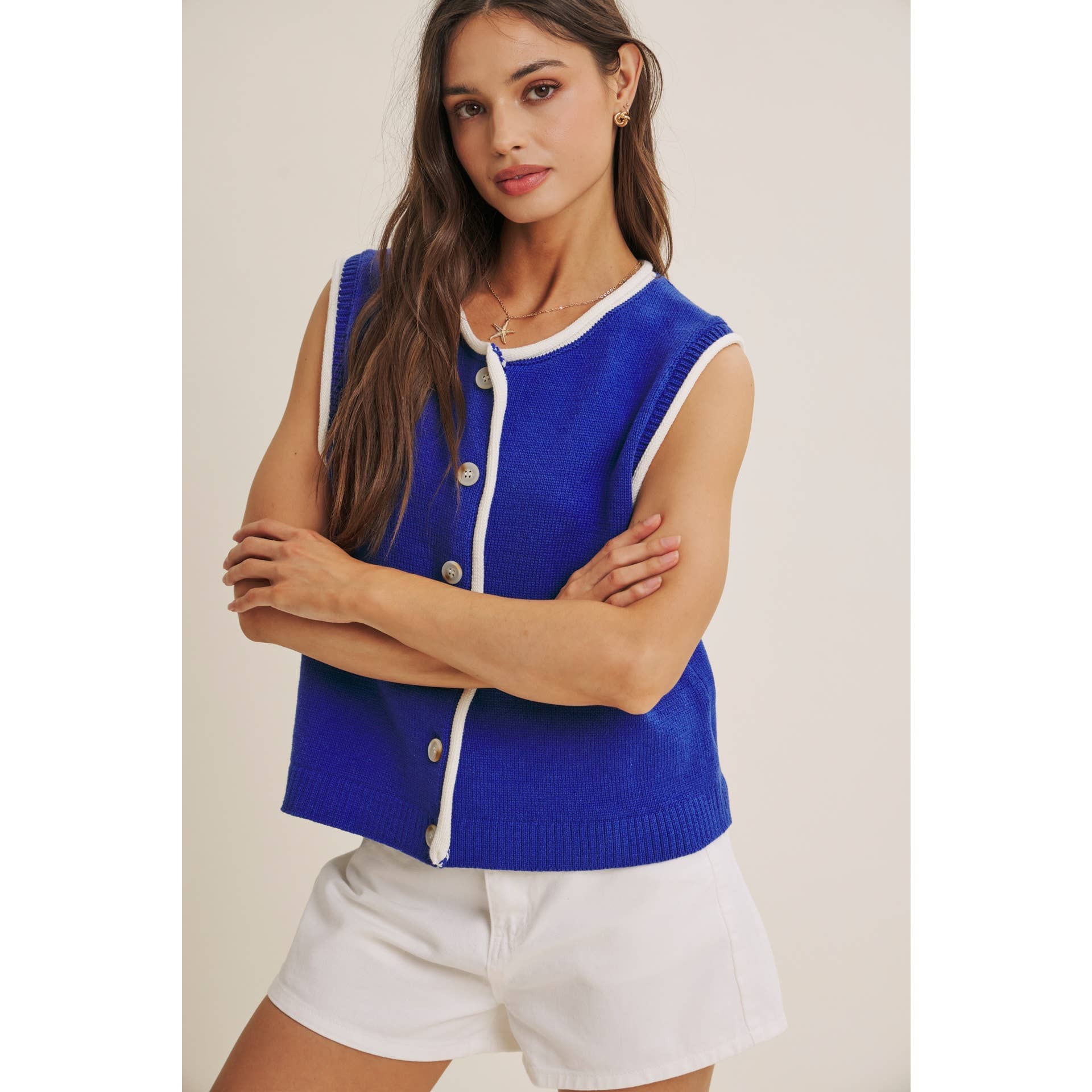 Royal Blue Button-Down Knit Vest