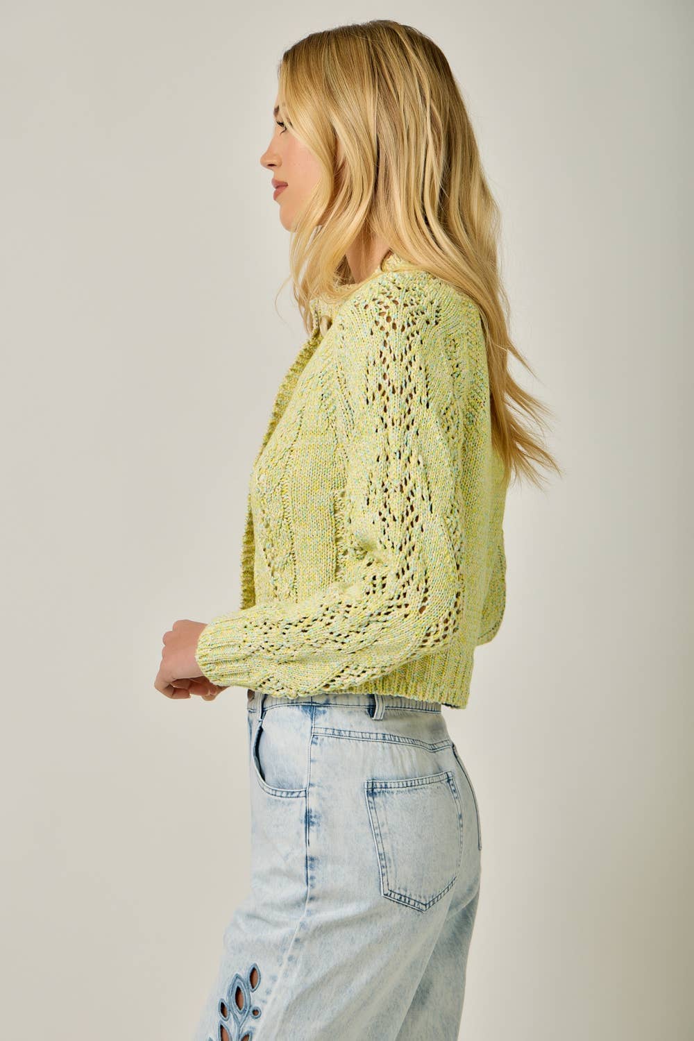 61380 Multicolor Cable Knit Cardigan: Yellow Multi / Medium
