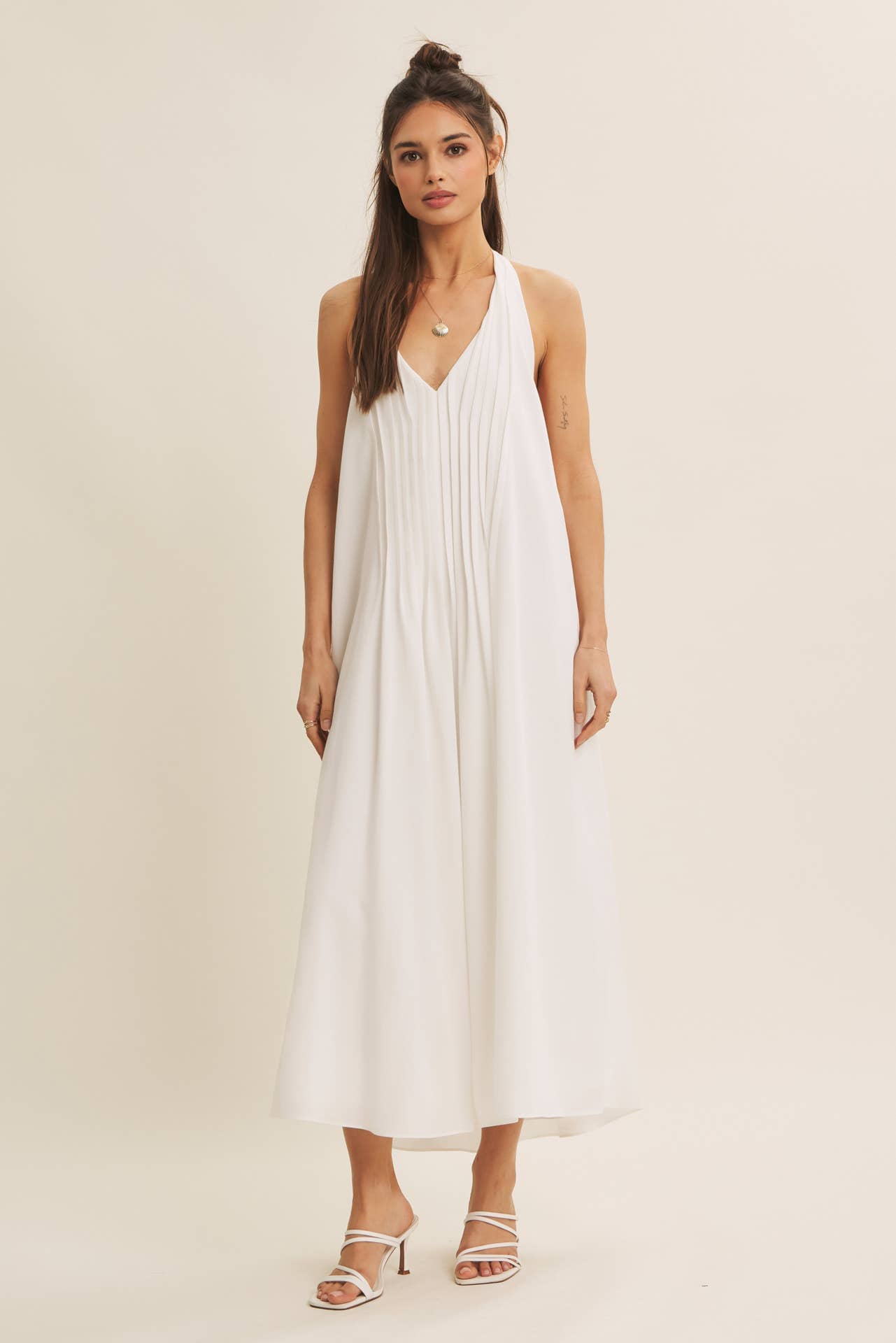 Serene Pintuck Halter Midi Dress – Off White