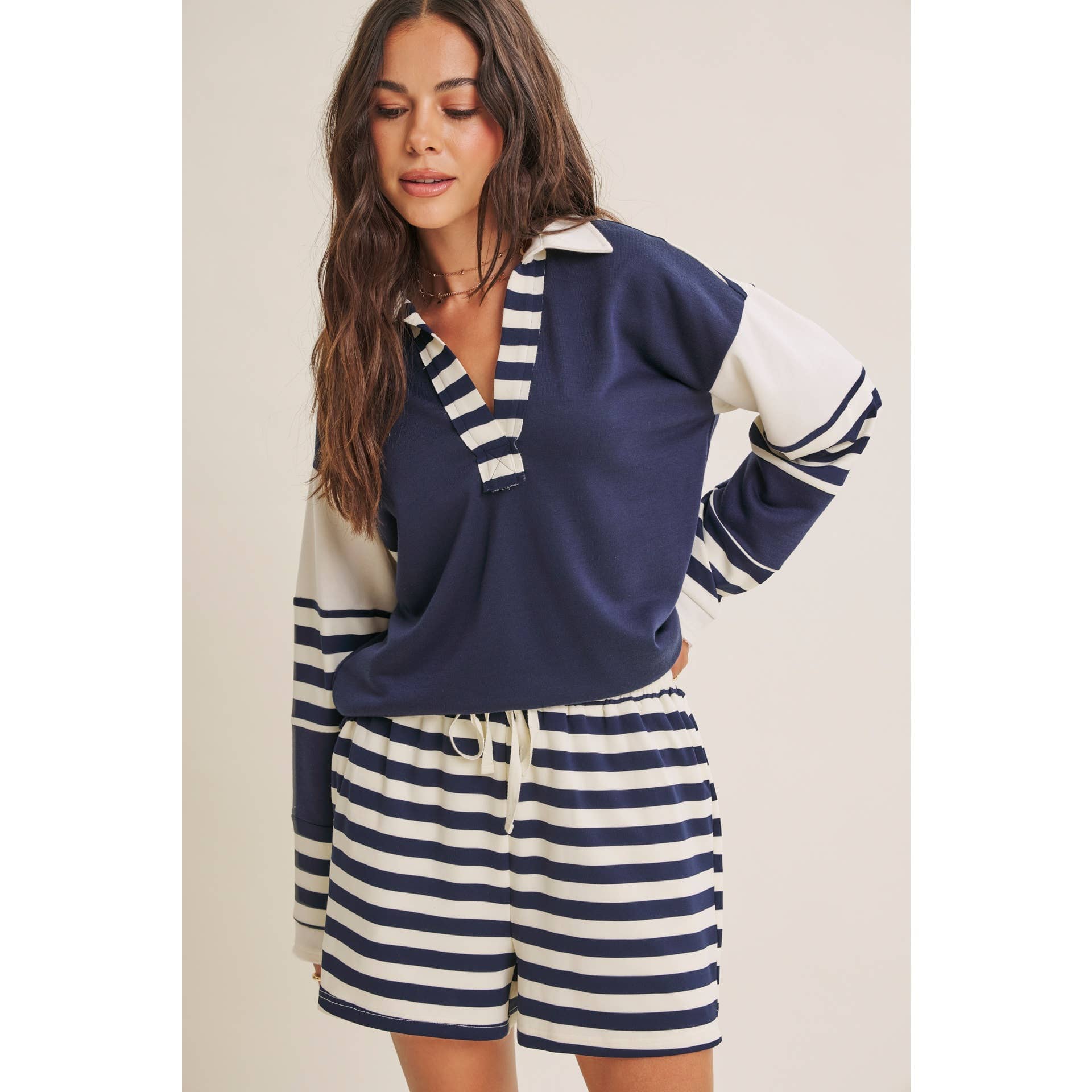 Coastal Stripe French Terry Lounge Shorts - Ultra-Soft Relaxed Fit