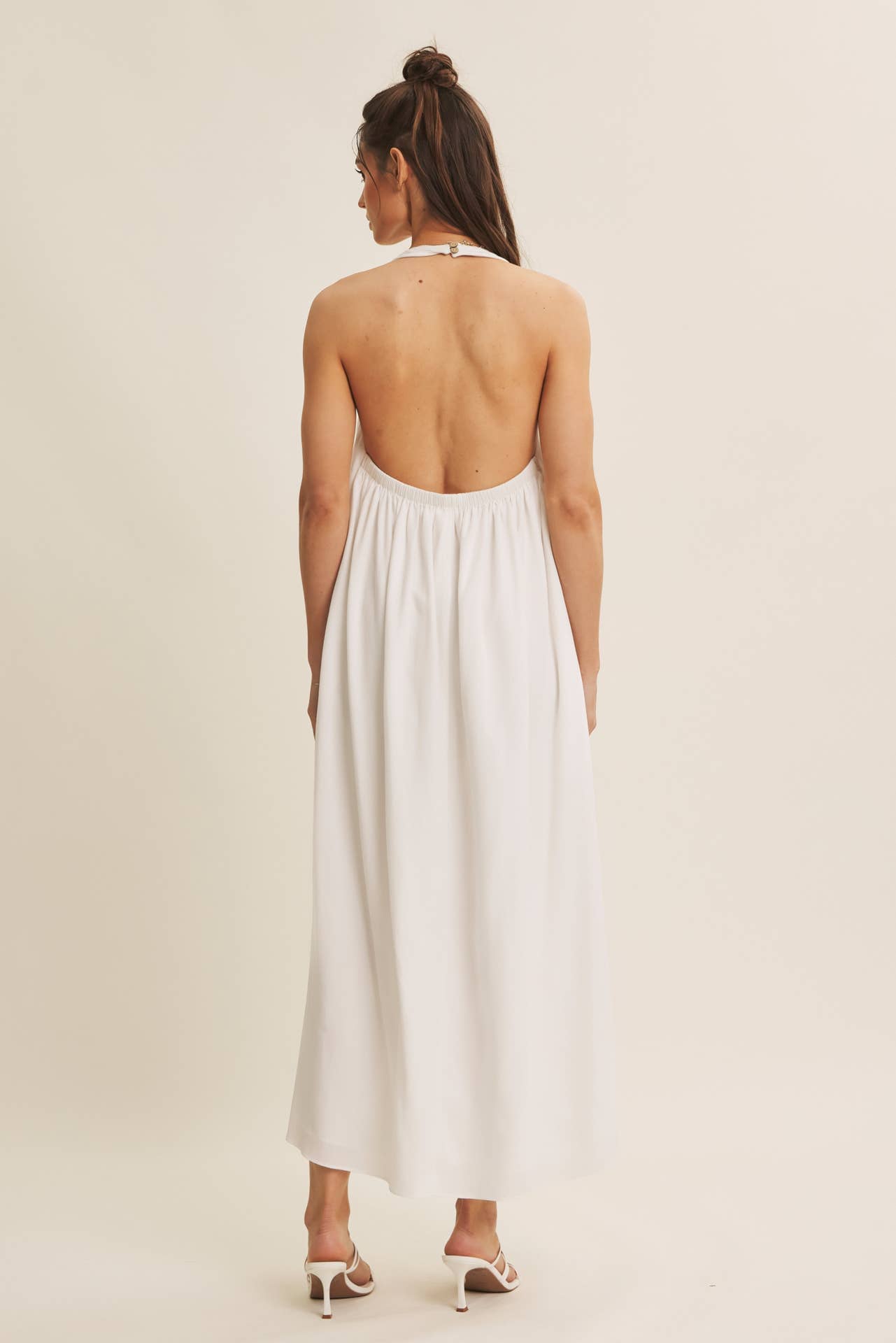 Serene Pintuck Halter Midi Dress – Off White