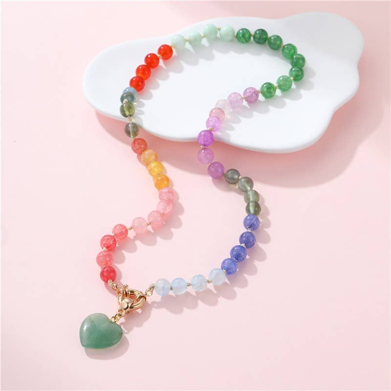 Natural Stone Semi-Precious Glass Mixed Necklace | 40NK9702: Jade