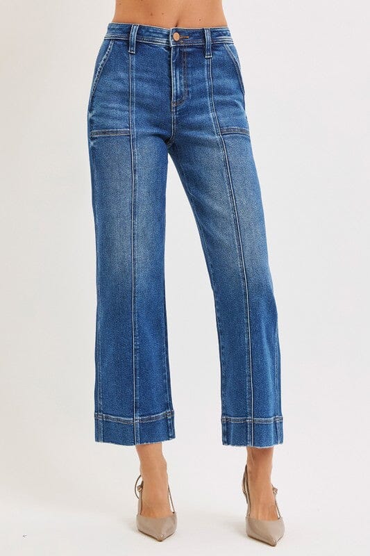 Elevate your denim rotation with these sleek, front-seam straight legs designed to elongate your silhouette. Crafted from buttery-soft stretch denim, they offer a high-rise fit that perfectly balances comfort and modern sophistication.
