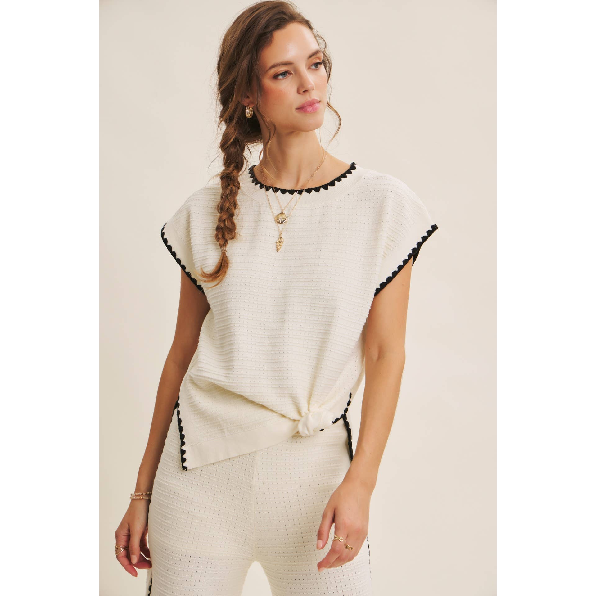 Ivory Coastal Textured Wide-Leg Knit Pants