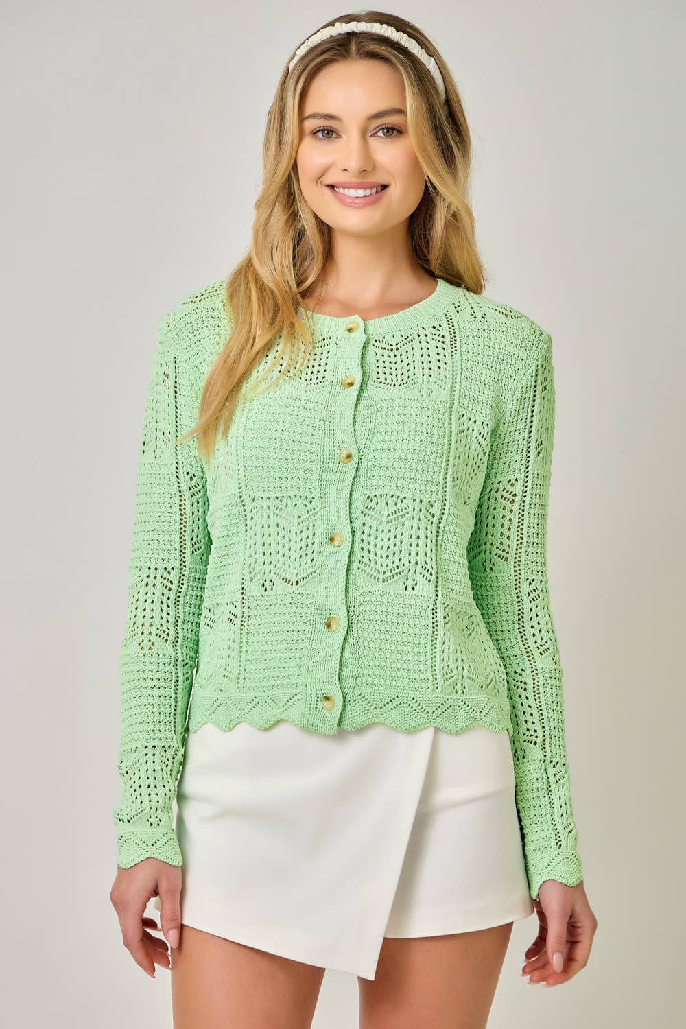 71163 Spring Pointelle Cardigan: Pistachio / Large