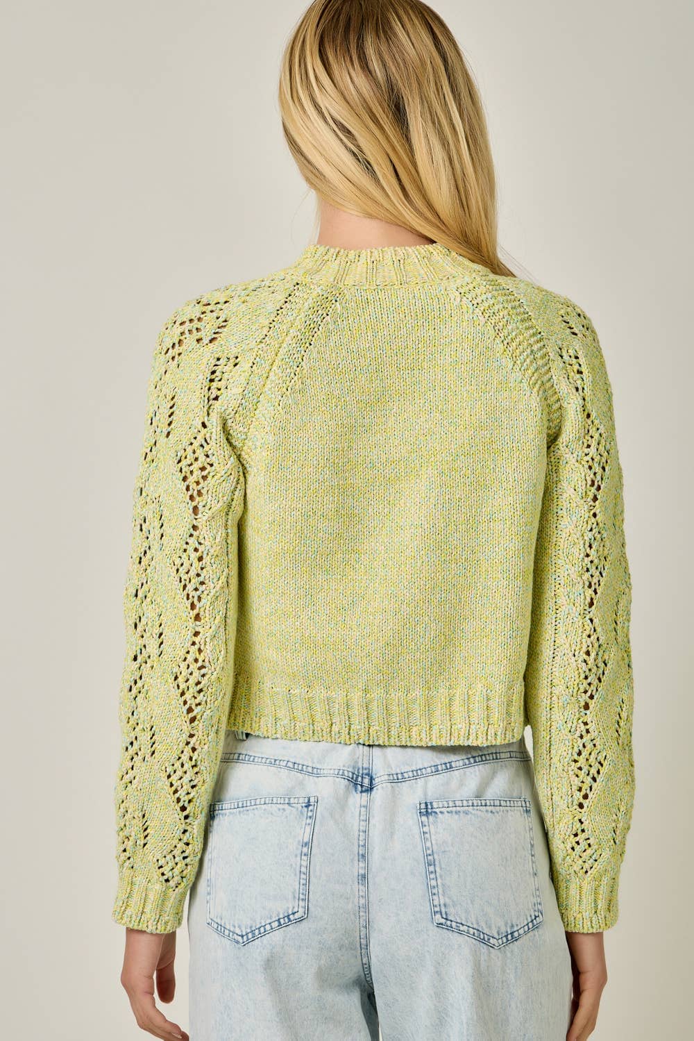 61380 Multicolor Cable Knit Cardigan: Yellow Multi / Medium