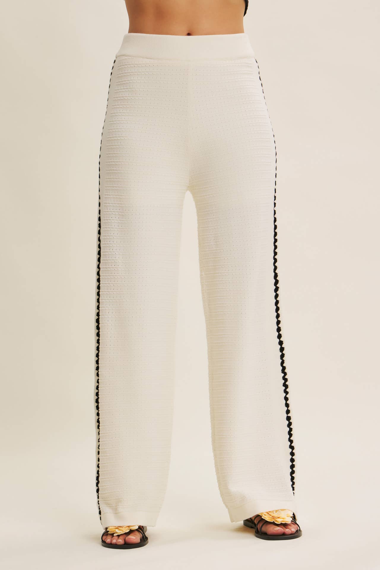 Ivory Coastal Textured Wide-Leg Knit Pants