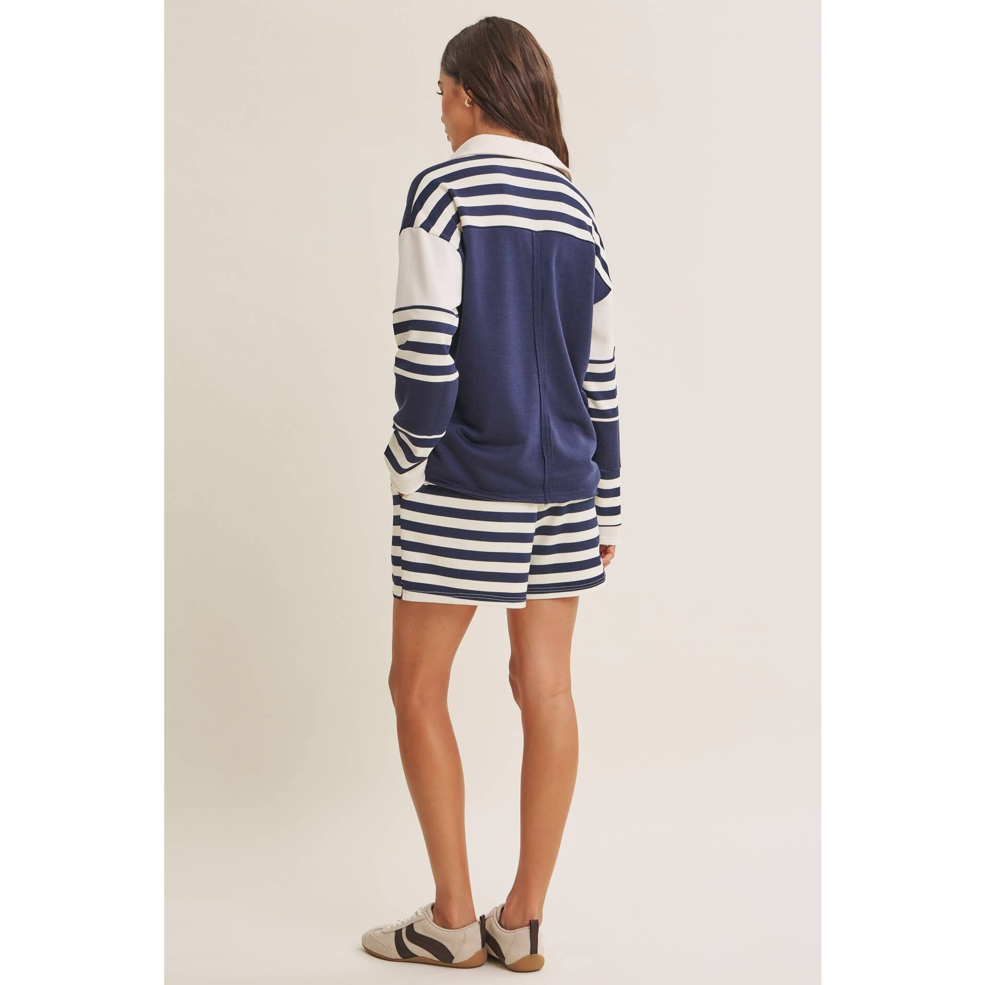 Coastal Stripe French Terry Lounge Shorts - Ultra-Soft Relaxed Fit