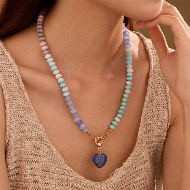 Natural Stone Semi-Precious Glass Mixed Necklace | 40NK9702: Jade