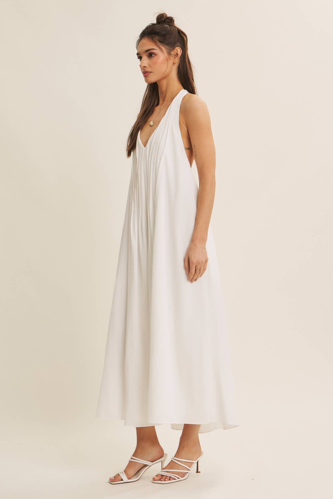 Serene Pintuck Halter Midi Dress – Off White